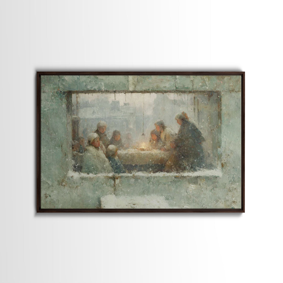 Sacred Night Window, Framed Canvas Print, Christian Art Canvas, Christian Christmas Art, Jesus Painting, Christmas Wall Art, Christian Art