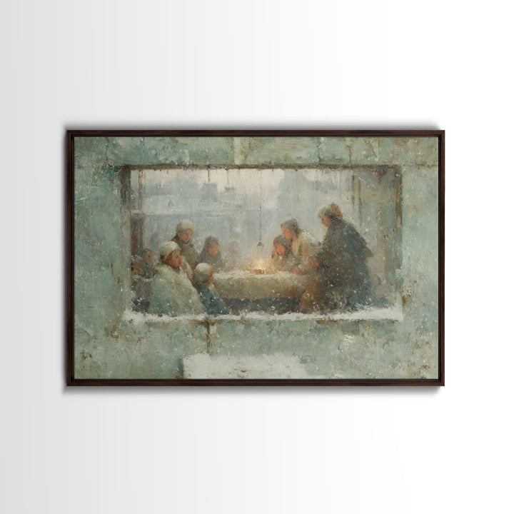 Sacred Night Window, Framed Canvas Print, Christian Art Canvas, Christian Christmas Art, Jesus Painting, Christmas Wall Art, Christian Art
