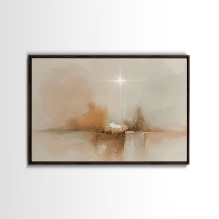 Heavenly Cradle Light – Framed Canvas Print – Christian Art Canvas – Jesus Painting – Christian Christmas Art – Christmas Wall Art – Christ