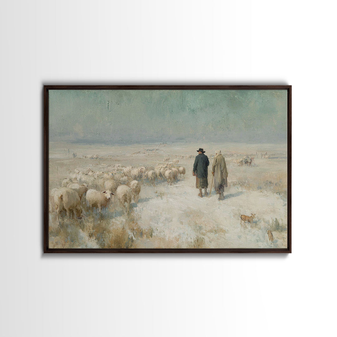 Shepherds At Dawn – Framed Canvas Print – Christian Wall Art – Christian Art Canvas – Christian Christmas Art – Pastoral Scenery