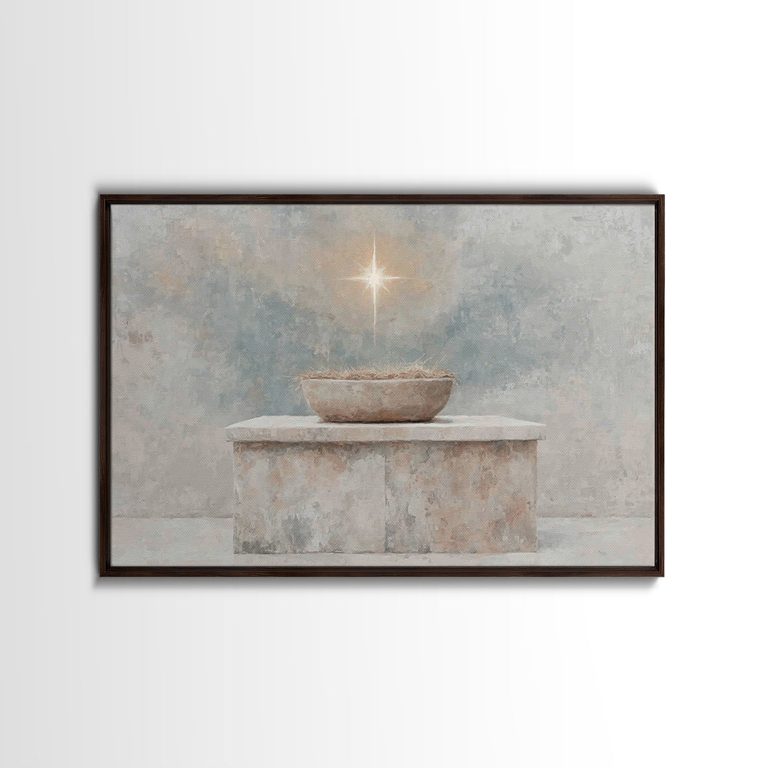 Pure Manger Stillness, Framed Canvas Print, Christian Art Canvas, Christian Wall Art, Minimalist Christian Art, Christian Christmas Art, Je