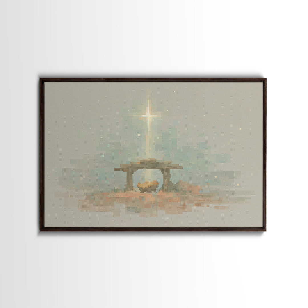 Starry Stable Hope – Framed Canvas Print – Christmas Canvas Wall Art – Christian Decorations – Christian Art Work – Christian Christmas Dec