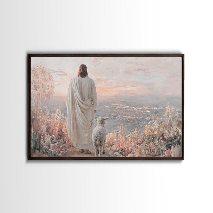 Shepherd Of Dawn – Framed Canvas Print – Large Jesus Painting – Christian Wall Art – Christian Art Gift – Modern Christian Painting