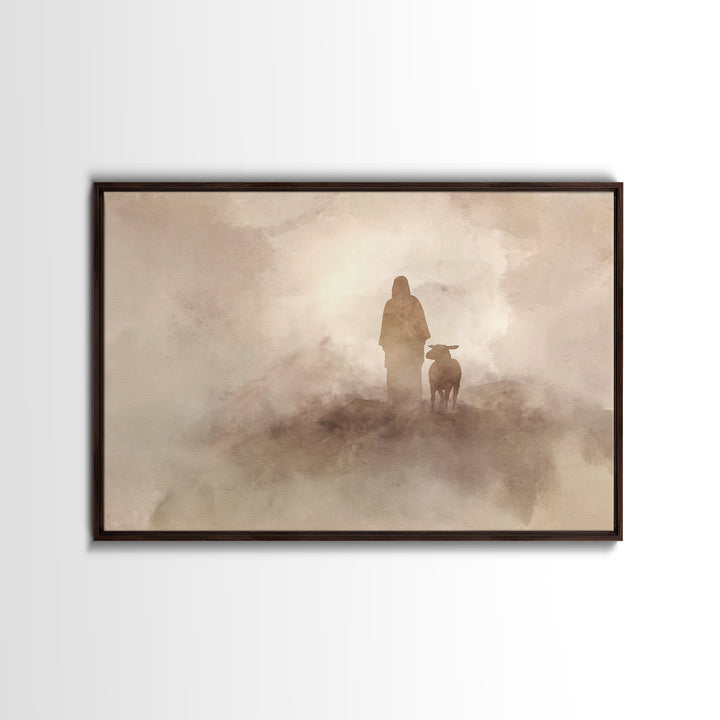 Desert Shepherd Calm – Framed Canvas Print – Jesus Painting – Subtle Christian Art – Christian Decor For Home – Christian Art Prints