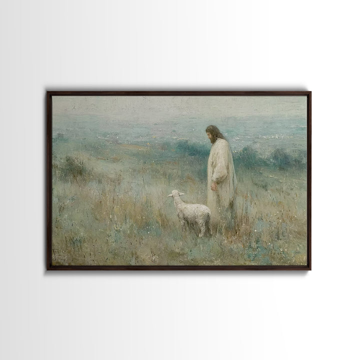 Twilight Shepherd Peace – Framed Canvas Print – Christian Decorations – Large Christian Painting – Subtle Christian Paintings – Christian A
