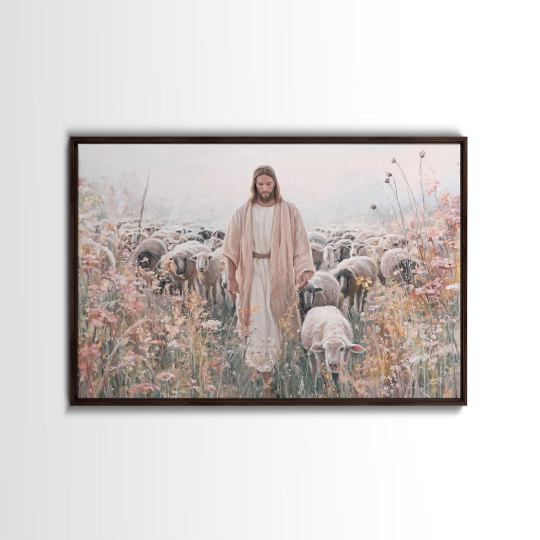 Blossoms Of The Shepherd | Framed Canvas Print | Christian Art Canvas | Jesus Painting | Christian Wall Art | Unique Christian Art | Christ