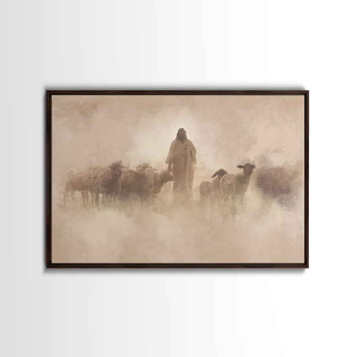 Shepherd In The Haze – Framed Canvas Print – Christian Paintings – Jesus Wall Art – Christian Art Canvas – Christian Decoration – Subtle Ch