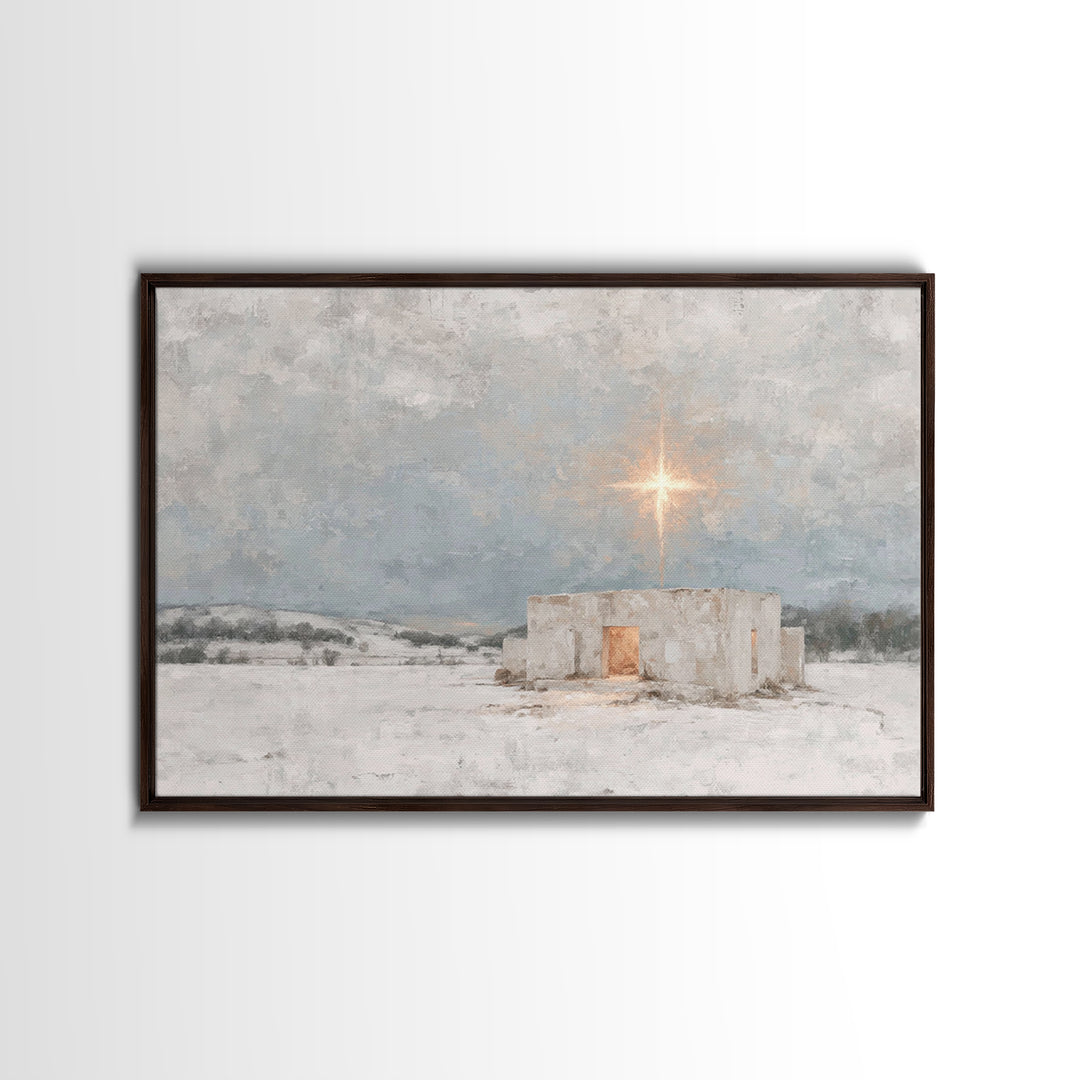 Holy Winter Light | Framed Canvas Print | Christian Christmas Art | Christian Wall Art | Jesus Painting | Christmas Canvas Wall Art | Chris
