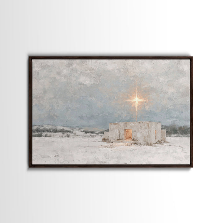 Holy Winter Light | Framed Canvas Print | Christian Christmas Art | Christian Wall Art | Jesus Painting | Christmas Canvas Wall Art | Chris