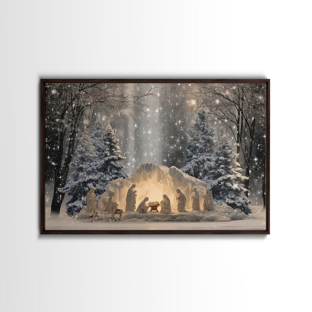 Heaven’s Glow, Framed Canvas Print, Christmas Wall Art, Christian Art Canvas, Christian Christmas Art, Jesus Painting, Christian Gift