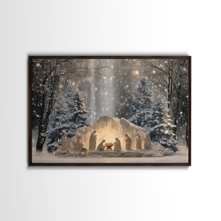Heaven’s Glow, Framed Canvas Print, Christmas Wall Art, Christian Art Canvas, Christian Christmas Art, Jesus Painting, Christian Gift