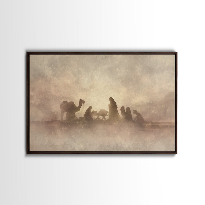 Desert Nativity – Framed Canvas Print – Christian Art Canvas – Christian Christmas Art – Christmas Wall Art – Jesus Painting – Christian De
