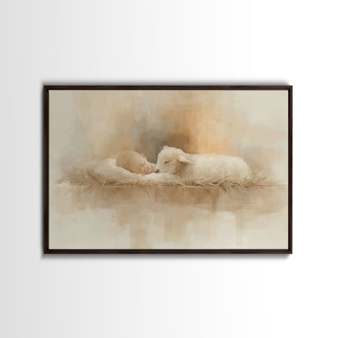 Manger Serenity – Framed Canvas Print – Christian Wall Art – Christian Art – Jesus Painting – Christian Art Canvas – Christmas Wall Art
