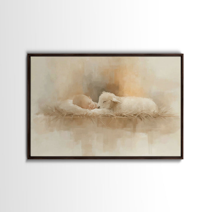 Manger Serenity – Framed Canvas Print – Christian Wall Art – Christian Art – Jesus Painting – Christian Art Canvas – Christmas Wall Art