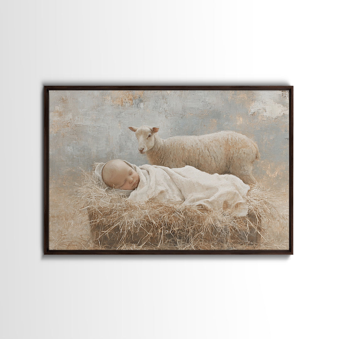 Lamb of Light – Framed Canvas Print – Christian Art – Christmas Wall Art – Christian Art Canvas – Christian Wall Art – Jesus Painting