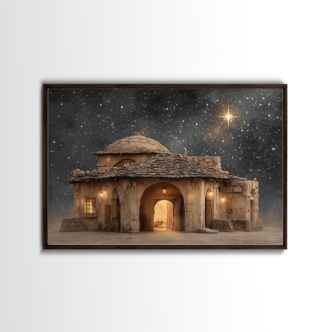 Bethlehem Night – Framed Canvas Print – Christian Art Canvas – Christmas Wall Art – Christian Christmas Art – Modern Christian Art