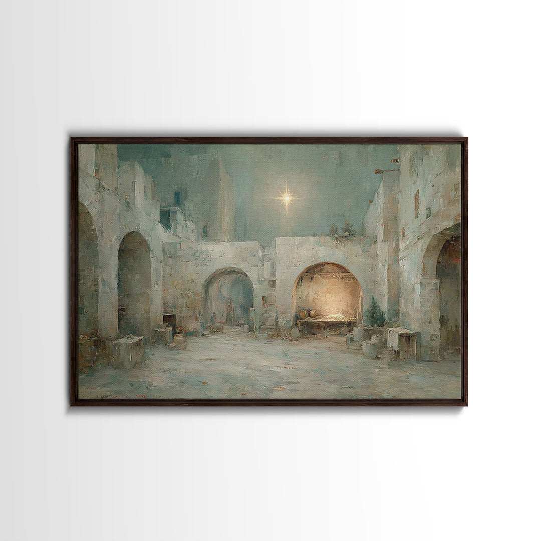 Holy Manger Light – Framed Canvas Print – Christian Art Canvas – Christian Wall Art – Christmas Art – Christian Christmas Art