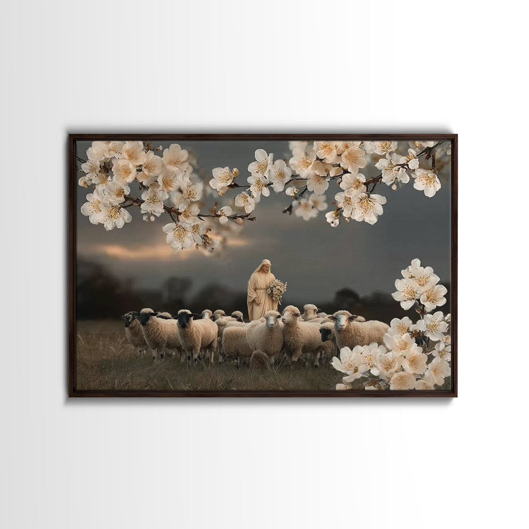 Shepherd’s Blossom Peace | Framed Canvas Print | Christian Wall Art | Jesus Art Print | Christian Art Canvas | Modern Christian Painting |