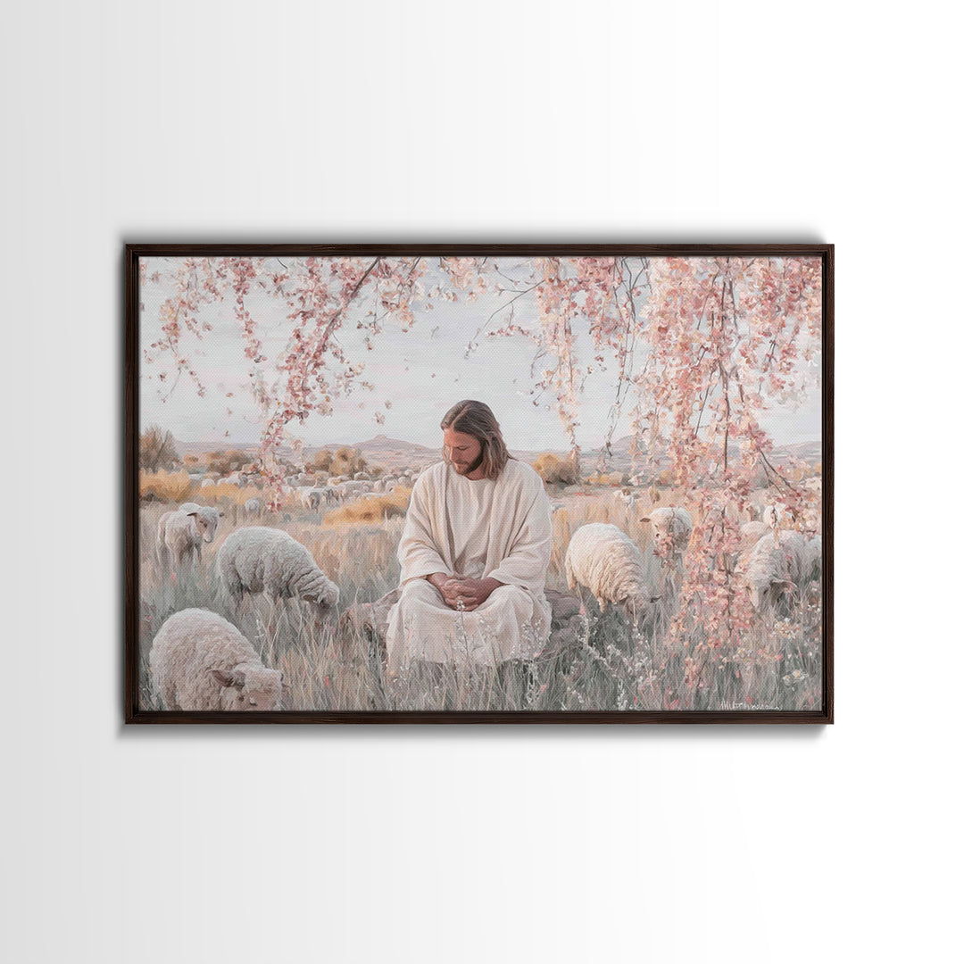 Field Of Gentle Grace, Framed Canvas Print, Christian Wall Art, Jesus Painting, Christian Art Canvas, Subtle Christian Paintings, Christian