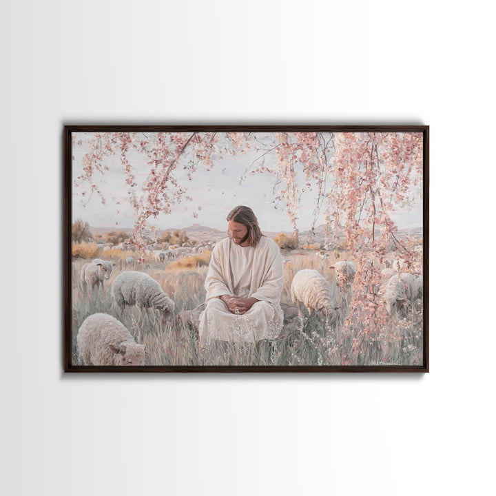 Field Of Gentle Grace, Framed Canvas Print, Christian Wall Art, Jesus Painting, Christian Art Canvas, Subtle Christian Paintings, Christian