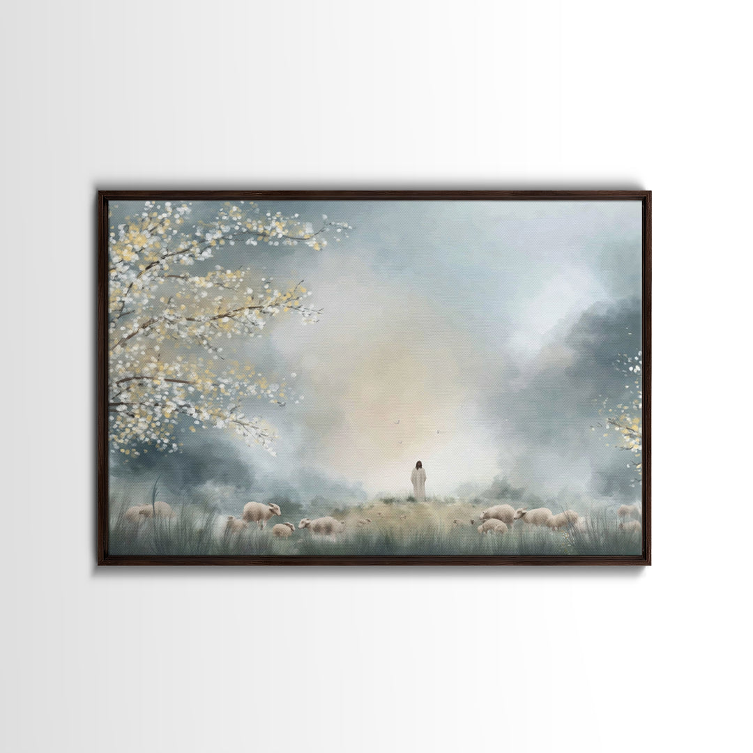 Pasture Of Light – Framed Canvas Print – Christian Wall Art – Christian Art Print – Jesus Painting – Modern Christian Art – Christian Decor