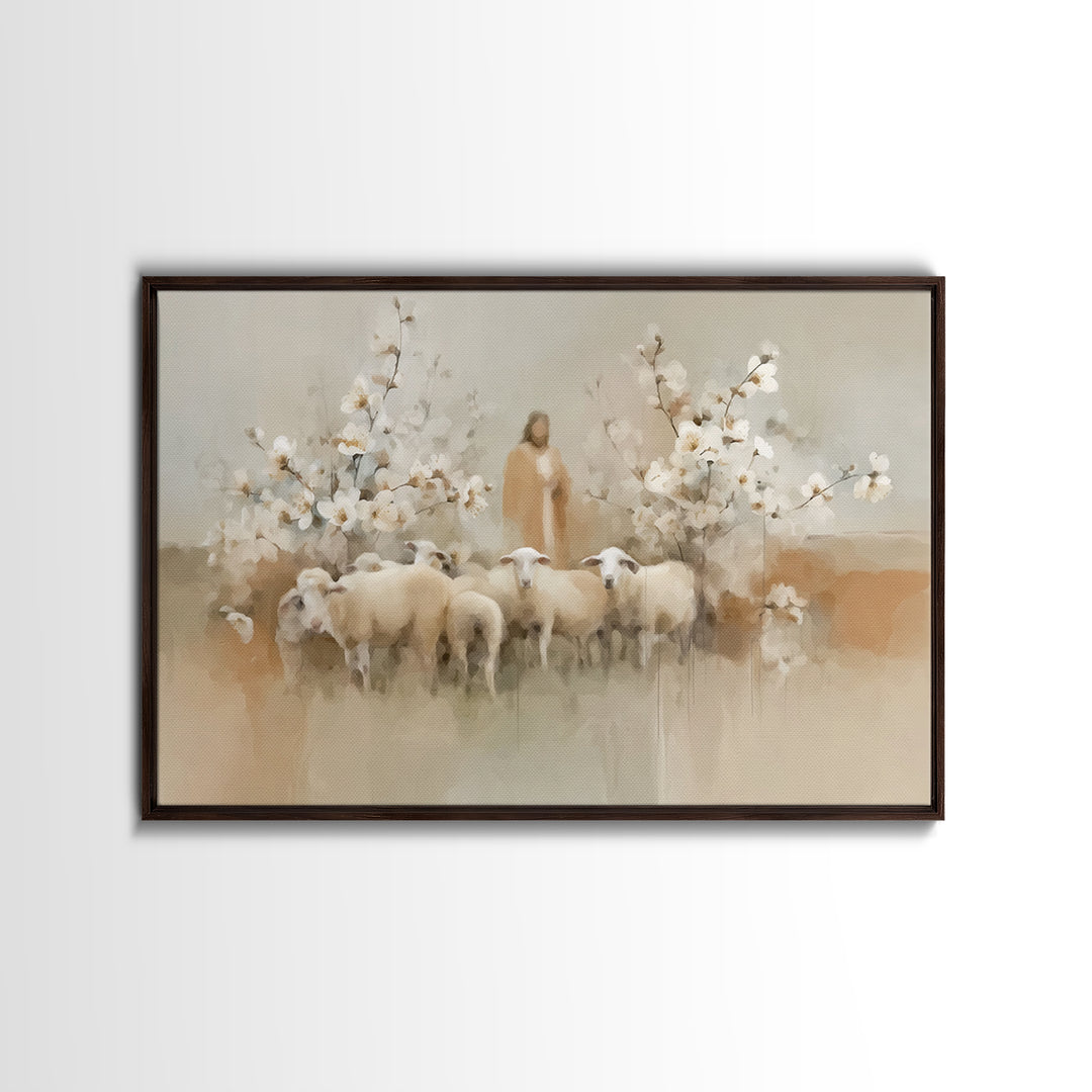 Flock Of Morning Grace, Framed Canvas Print, Christian Art Canvas, Christian Wall Art, Subtle Christian Art, Jesus Painting, Christian Gift