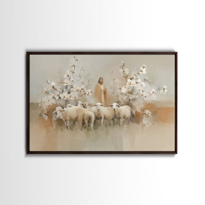 Flock Of Morning Grace, Framed Canvas Print, Christian Art Canvas, Christian Wall Art, Subtle Christian Art, Jesus Painting, Christian Gift