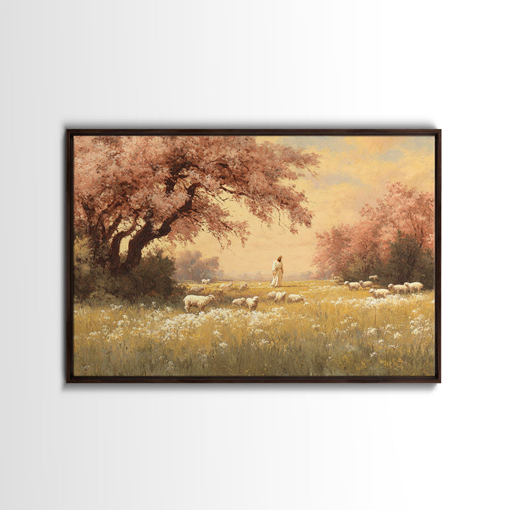 Golden Pasture Walk – Framed Canvas Print – Christian Wall Art – Christian Art Canvas – Christian Painting – Modern Christian Art – Christi