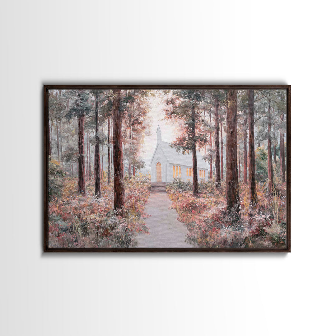 The Woodland Chapel – Framed Canvas Print – Christian Wall Art – Christian Art Canvas – Christian Painting – Christmas Art – Christian Deco