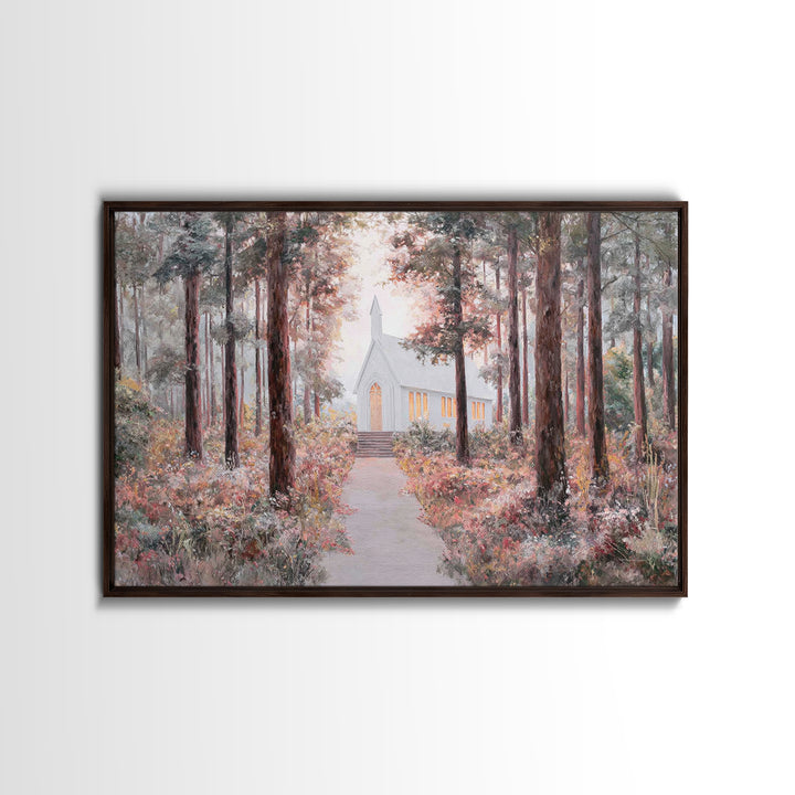 The Woodland Chapel – Framed Canvas Print – Christian Wall Art – Christian Art Canvas – Christian Painting – Christmas Art – Christian Deco