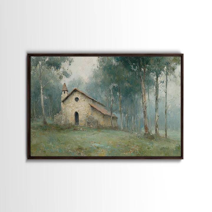 Old Stone Haven, Framed Canvas Print, Christian Art Print, Vintage Christian Art, Christian Wall Art, Christian Painting, Christmas Art, Ch