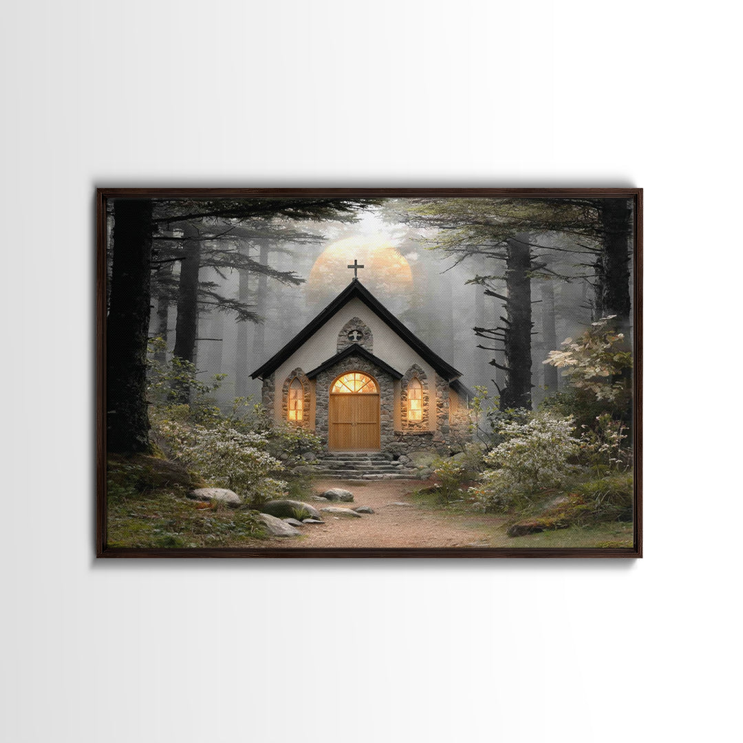 Forest Light Refuge | Framed Canvas Print | Christian Wall Art | Christian Art Work | Moody Christian Art | Christmas Wall Art | Christian