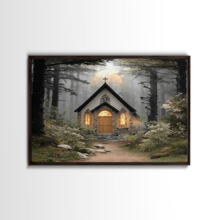 Forest Light Refuge | Framed Canvas Print | Christian Wall Art | Christian Art Work | Moody Christian Art | Christmas Wall Art | Christian