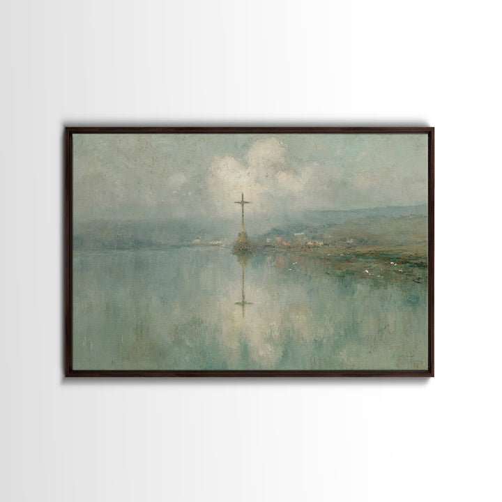 Cross Of Still Waters – Framed Canvas Print – Christian Wall Art – Christian Art Canvas – Subtle Christian Art – Christian Painting – Chris