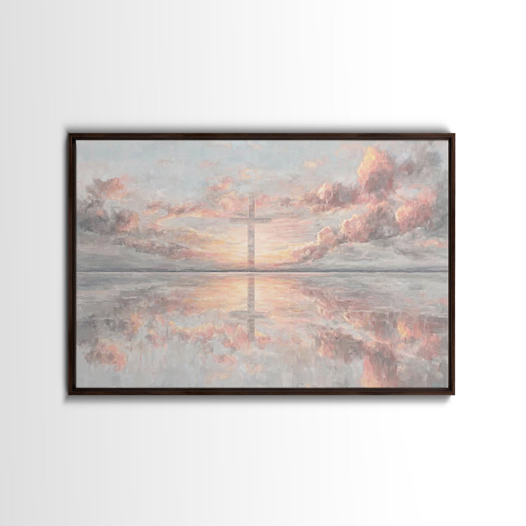 Heaven’s Dawn Cross, Framed Canvas Print, Christian Art Canvas, Christian Wall Art, Modern Christian Art, Christian Christmas Art, Christia