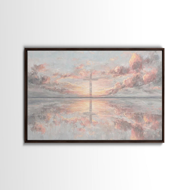 Heaven’s Dawn Cross, Framed Canvas Print, Christian Art Canvas, Christian Wall Art, Modern Christian Art, Christian Christmas Art, Christia