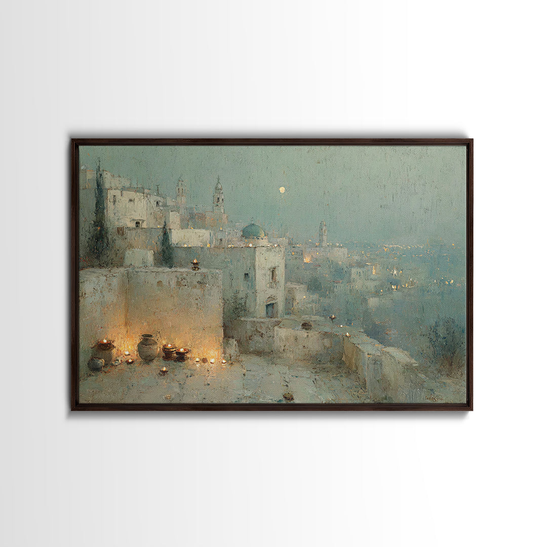 Moonlit Bethlehem, Framed Canvas Print, Christian Wall Art, Christian Art Painting, Christmas Art Work, Christian Christmas Decor, Christia