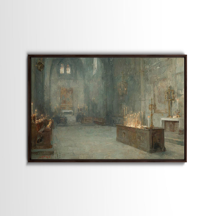 Sanctuary Of Candles, Framed Canvas Print, Christian Wall Art, Christian Art Canvas, Vintage Christian Art, Moody Christian Art, Christian