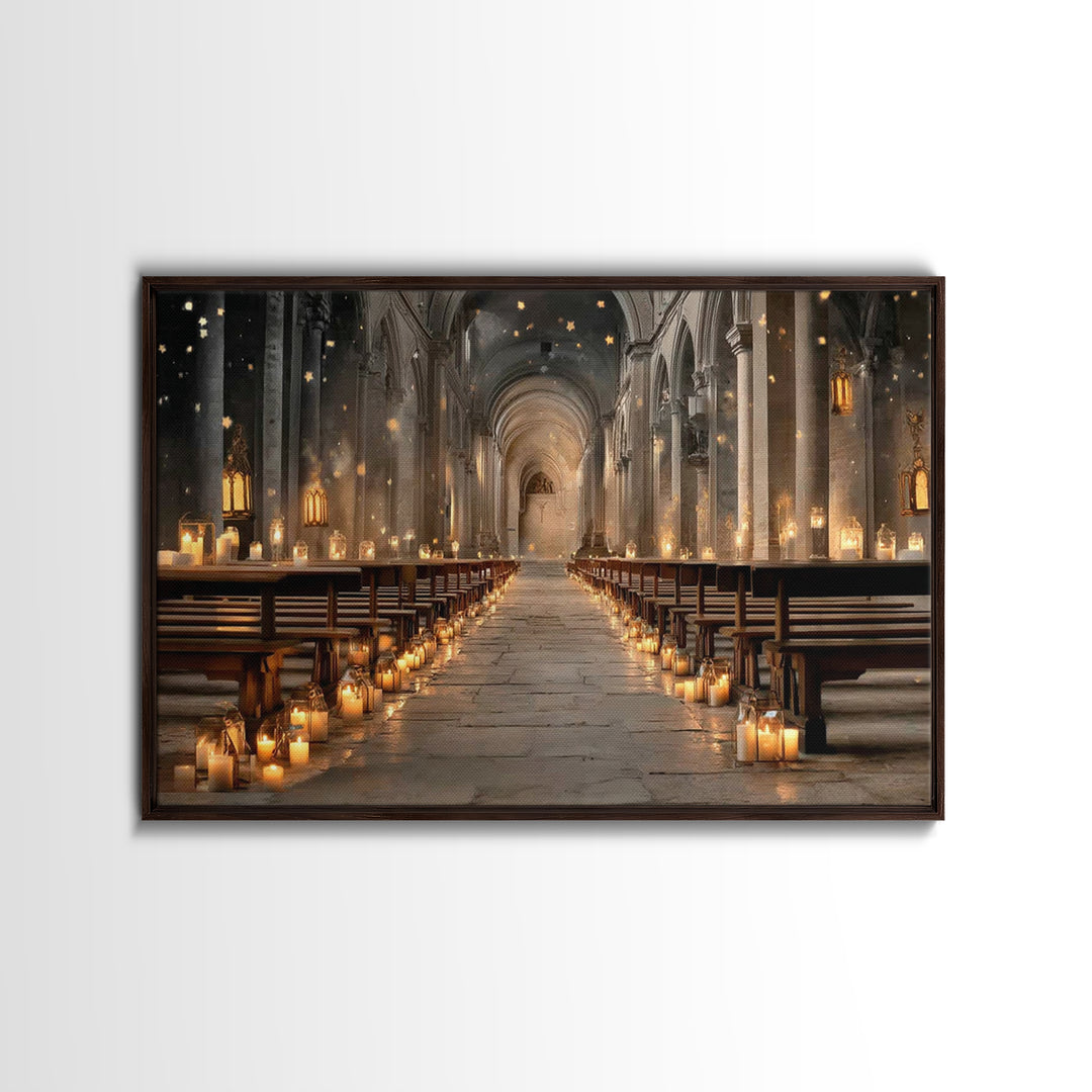 Midnight Chapel Light | Framed Canvas Print | Christian Wall Art | Christian Art Canvas | Moody Christian Art | Christian Gift Ideas | Chri