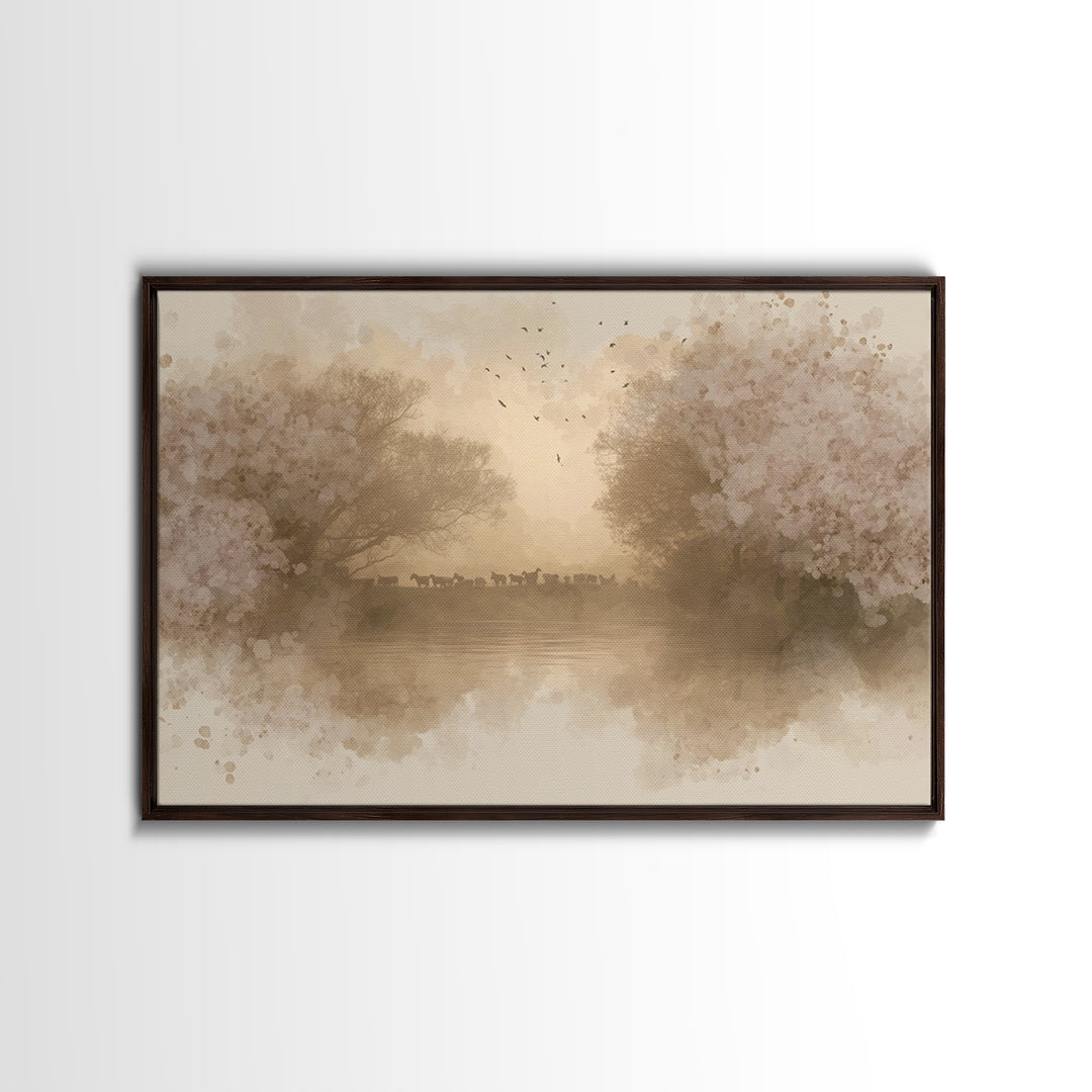 Flock At Dawn, Framed Canvas Print, Christian Wall Art, Christian Art Canvas, Subtle Christian Art, Christian Painting, Christian Gift