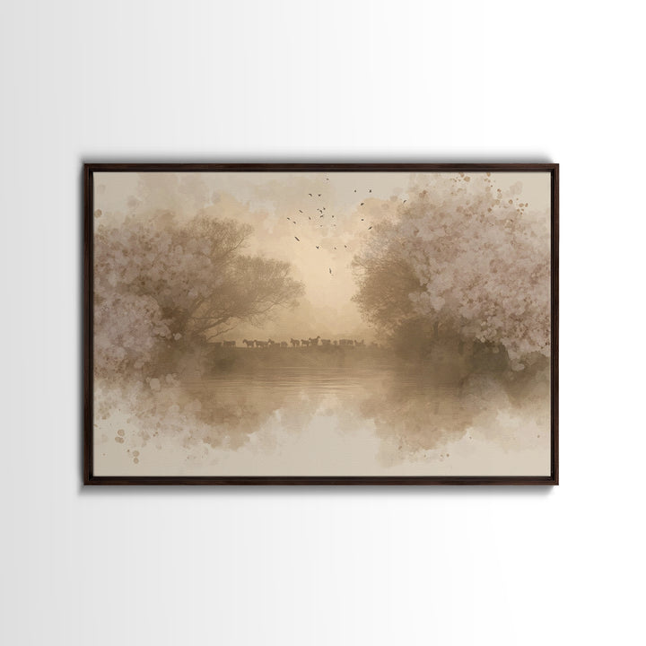 Flock At Dawn, Framed Canvas Print, Christian Wall Art, Christian Art Canvas, Subtle Christian Art, Christian Painting, Christian Gift