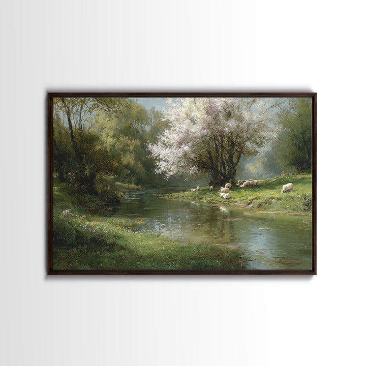 Spring Pasture Peace – Framed Canvas Print – Christian Wall Art – Christian Art Canvas – Pastoral Scenery – Christian Painting – Christian