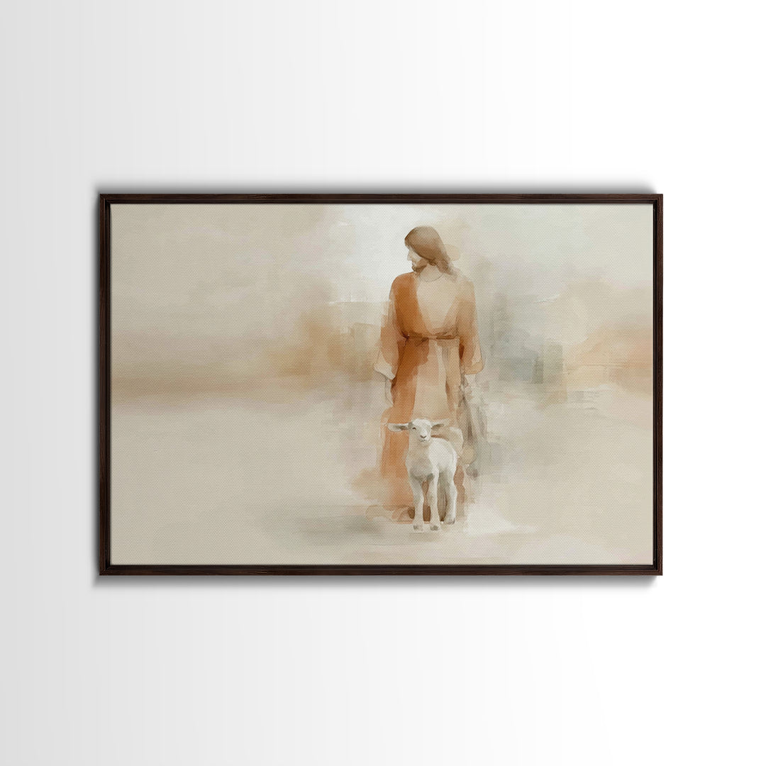 Gentle Shepherd Calm, Framed Canvas Print, Minimalist Christian Art, Christian Art Canvas, Christian Wall Art, Jesus Art Print, Christian D