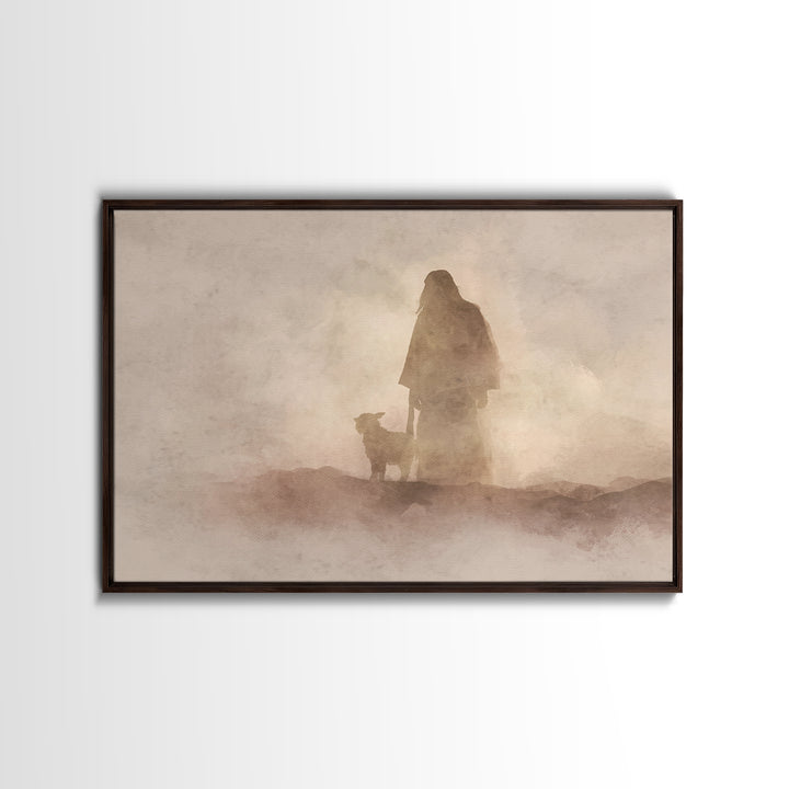 Shepherd In Stillness – Framed Canvas Print – Christian Wall Art – Christian Art Canvas – Moody Christian Art – Christian Art Painting – Ch