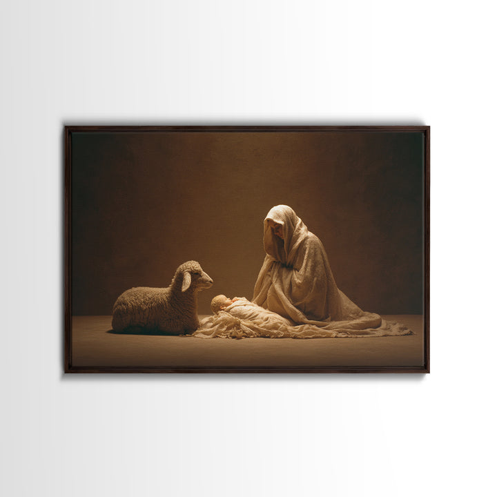 Starry Manger Peace, Framed Canvas Print, Christian Art Canvas, Christian Christmas Art, Jesus Painting, Christian Wall Art, Christmas Art