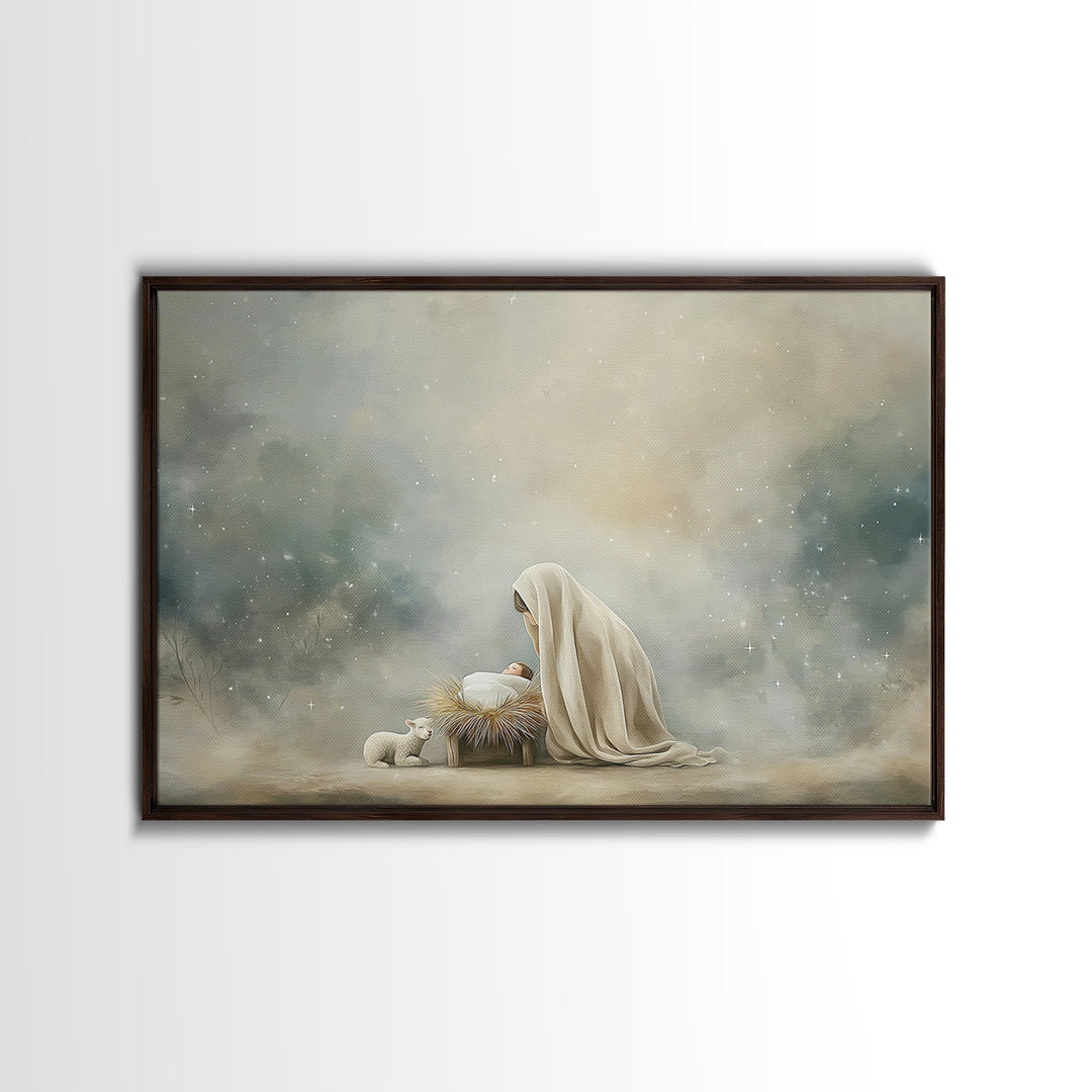 Sacred Birth Hope – Framed Canvas Print – Christian Art Canvas – Jesus Art – Christian Wall Art – Christmas Art Prints – Christian Christma