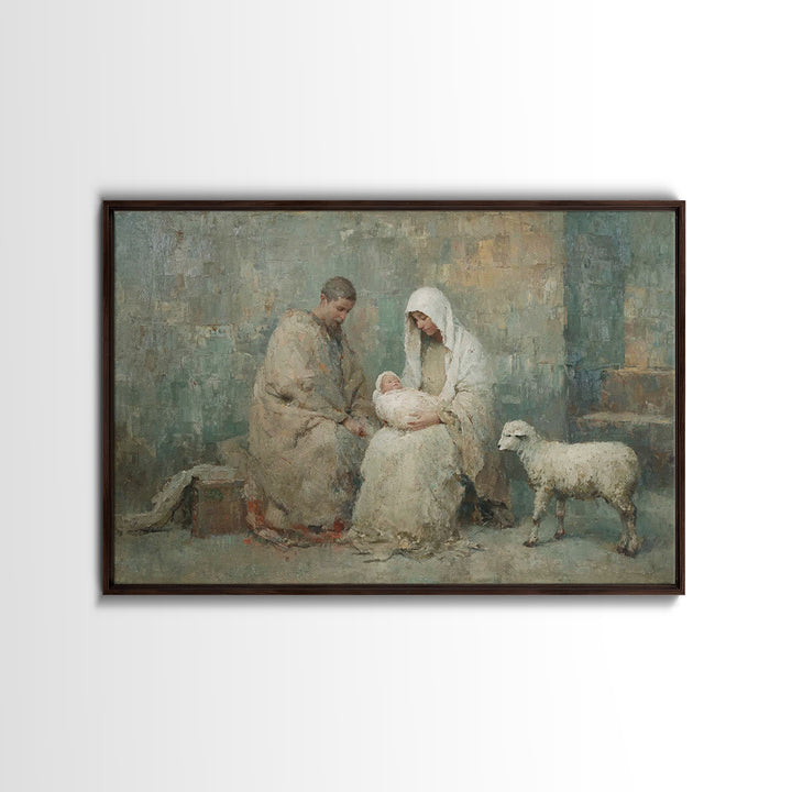 Holy Family Warmth - Framed Canvas Print - Christian Art Canvas - Christmas Art Prints - Christian Wall Art - Jesus Art - Christian Christm