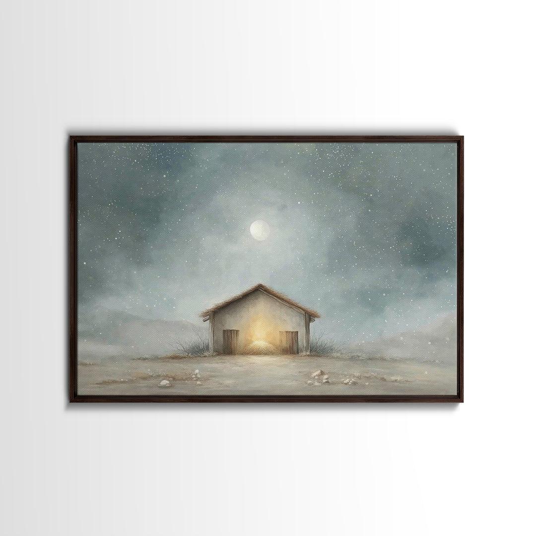 Guiding Star Stable – Framed Canvas Print – Christian Art Canvas – Christian Wall Art – Christmas Art Prints – Jesus Painting – Christian C
