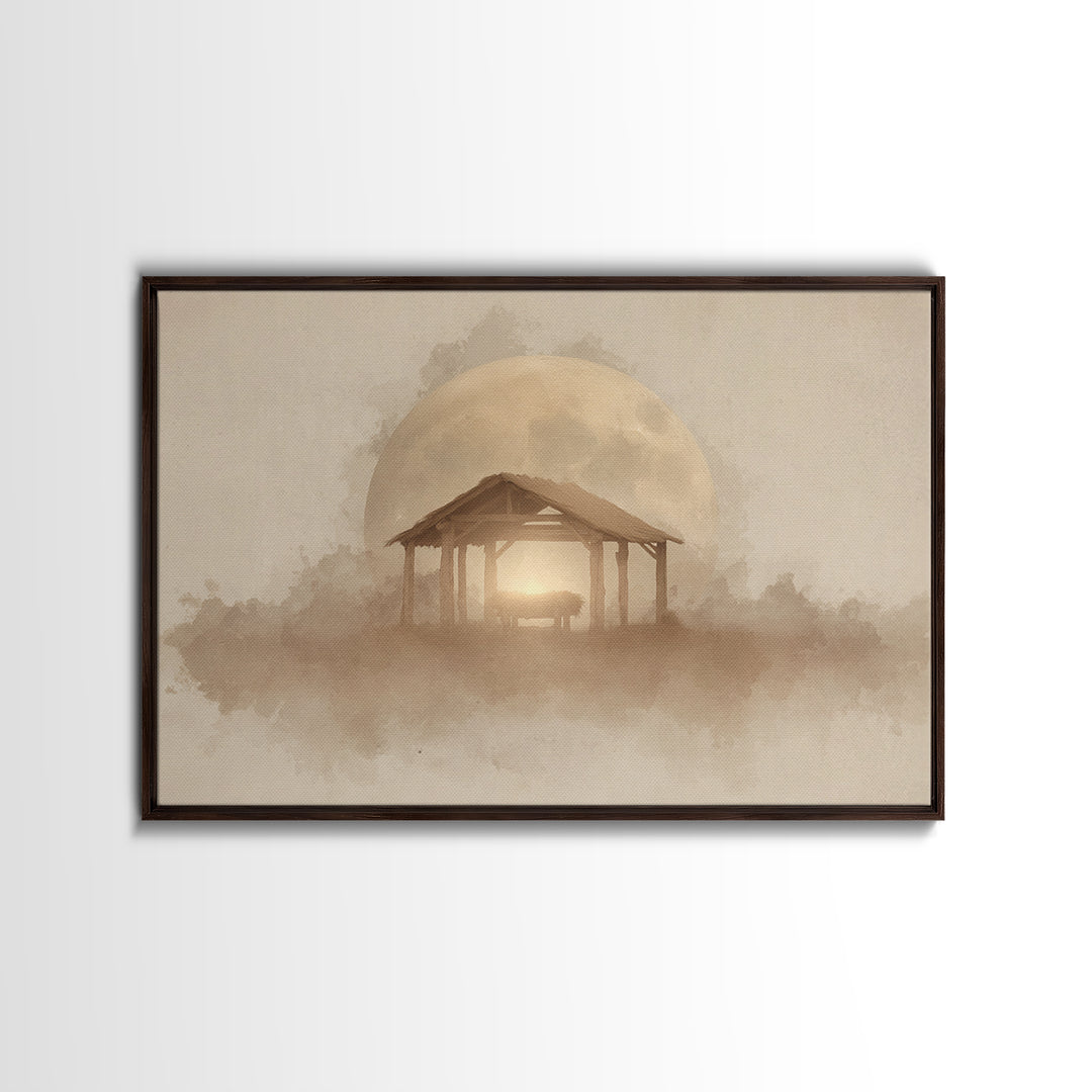 Silent Manger Moon – Framed Canvas Print – Christian Wall Art – Christmas Art Prints – Christian Art Canvas – Christian Christmas Art – Jes
