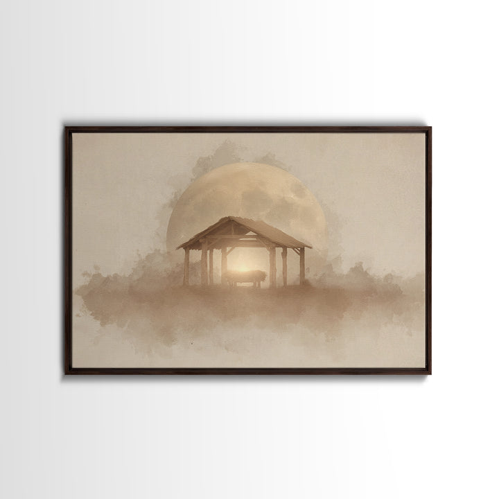 Silent Manger Moon – Framed Canvas Print – Christian Wall Art – Christmas Art Prints – Christian Art Canvas – Christian Christmas Art – Jes